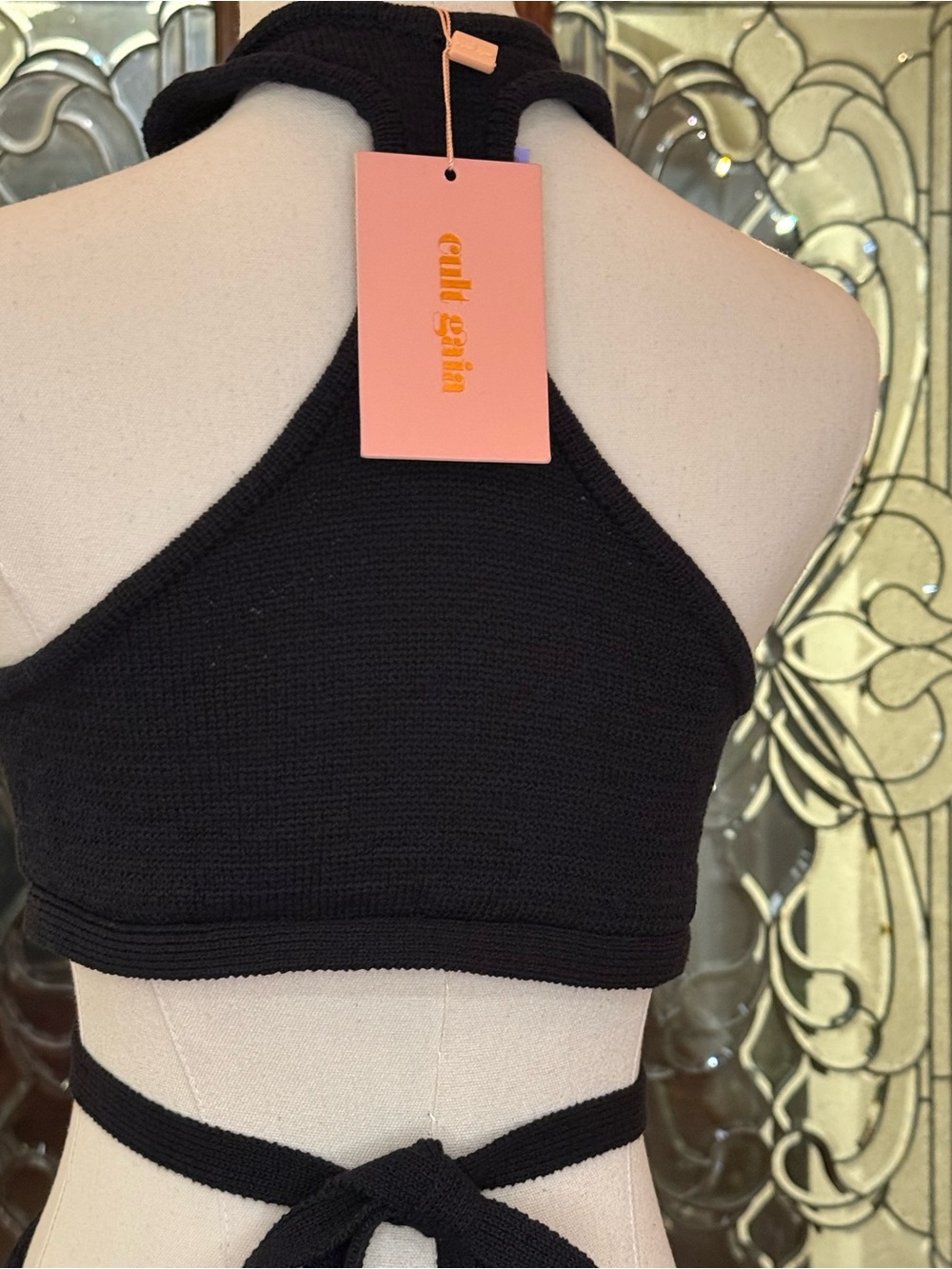 NWT Cult Gaia Aziza Knit Cutout Halter Maxi Dress Black L - Picture 9 of 16